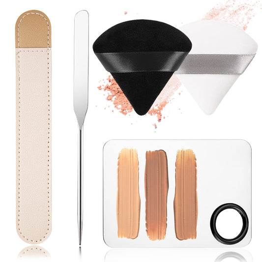 Picasso Makeup Spatula,Foundation Spatula,Foundation Palette,Make Up Spatula Tool,Mixing Nail Art Palette Beauty Skincare Cosmetic Spatula Makeup Tools,(Spatula+Palette+2 Pcs Powder Puff)