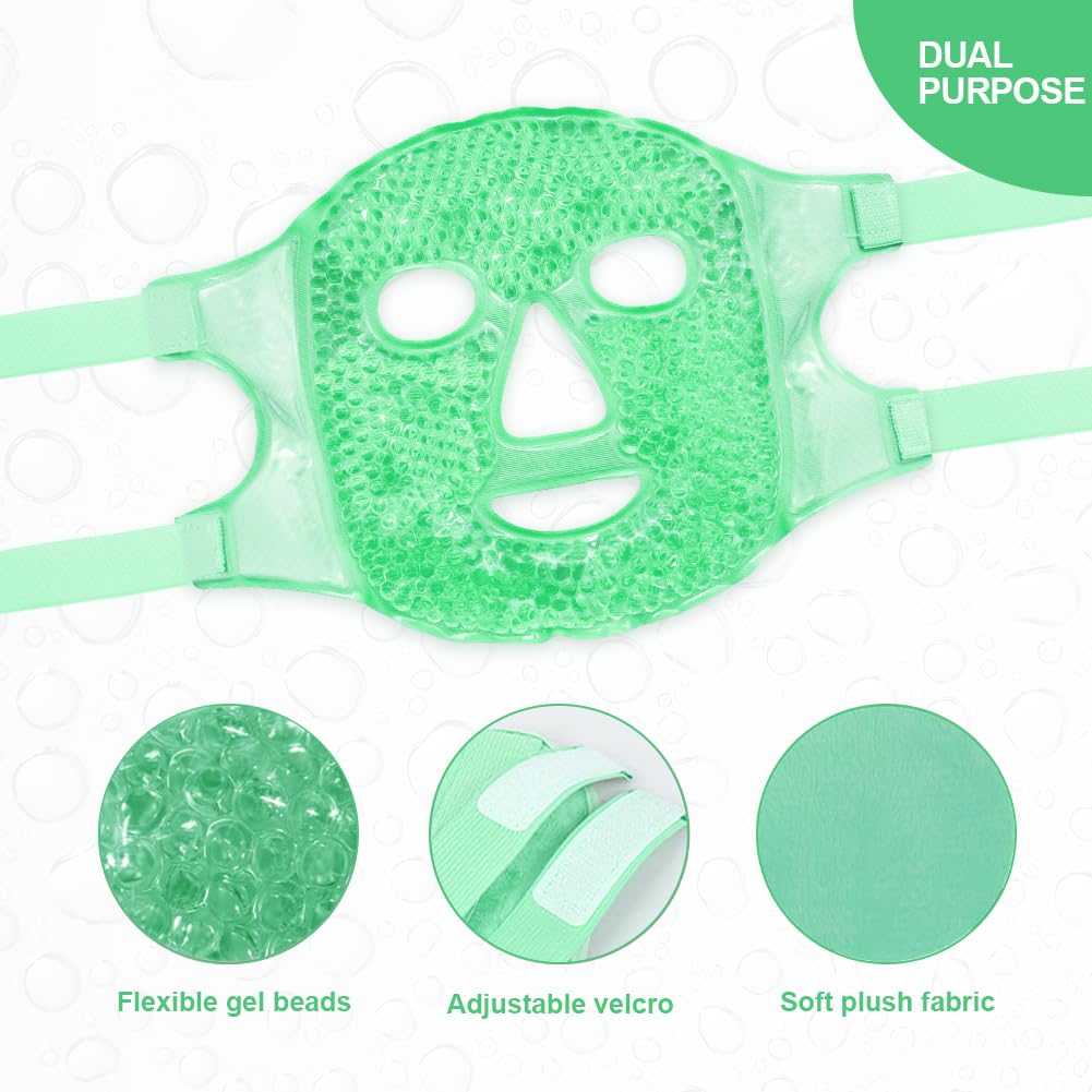 Face Eye Masks for Dark Circles and Puffiness, Migraines, Headache, Stress, Redness, Acne, Cooling Face Masks for Women Man, Hot Cold Use Ice Face Mask. (Green)