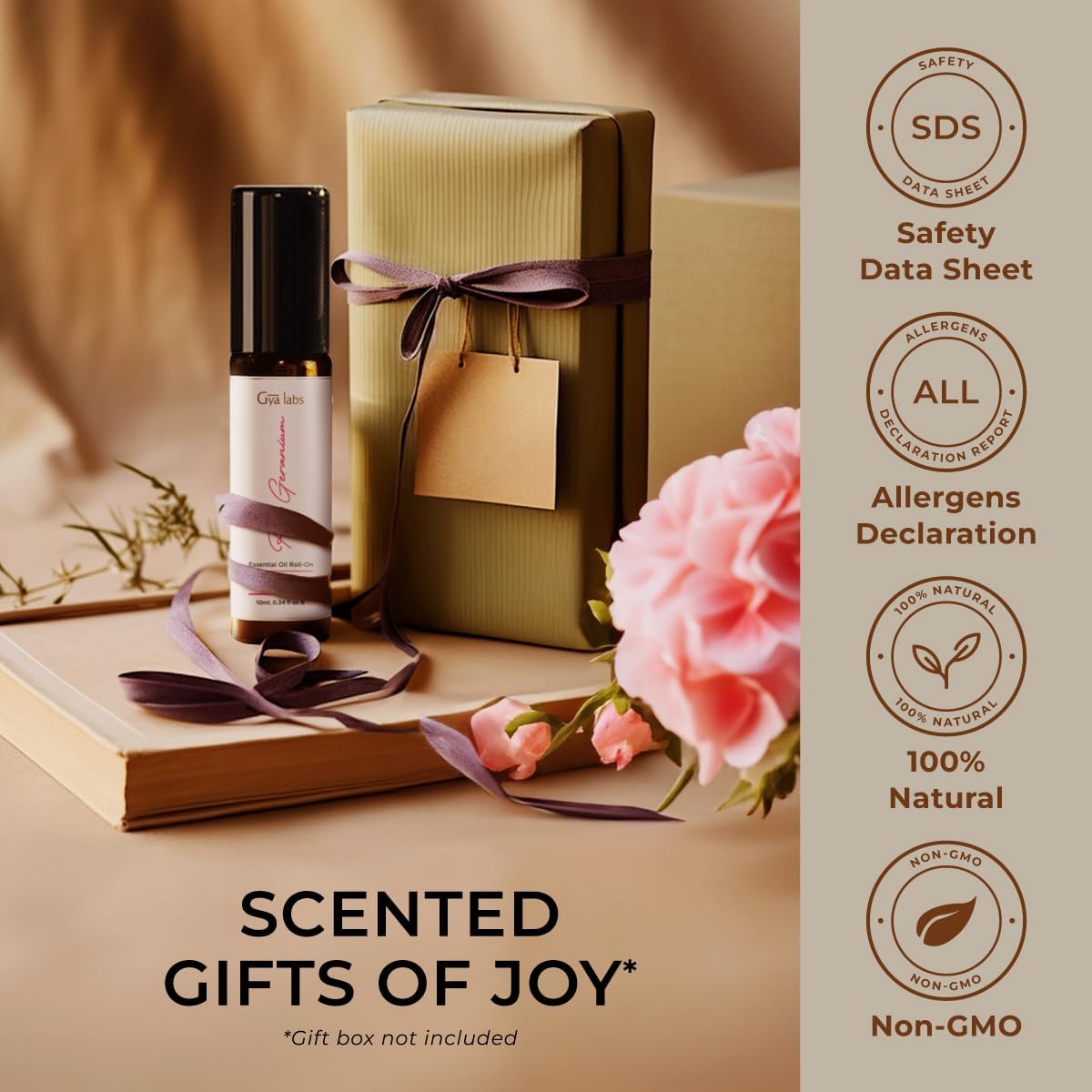 Gya Labs Rose Geranium Essential Oil Roll on for Skin - 100% Pure Natural Rose Geranium Perfume Oil for Women, Long-Lasting Floral Body Aroma, Alcohol-Free, Travel Size (0.34 Fl Oz)