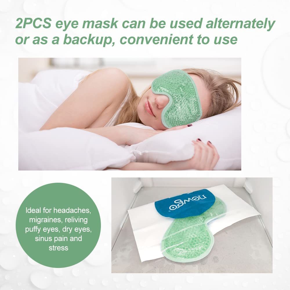 NEWGO 2 Pack Cooling Eye Mask Eye Ice Pack Cold Eye Mask for Puffy Eyes, Post Eye Surgery, Tired Eyes, Reusable Gel Eye Mask for Dark Circles, Migraines, Stress Relief, Itchy Eyes - Green