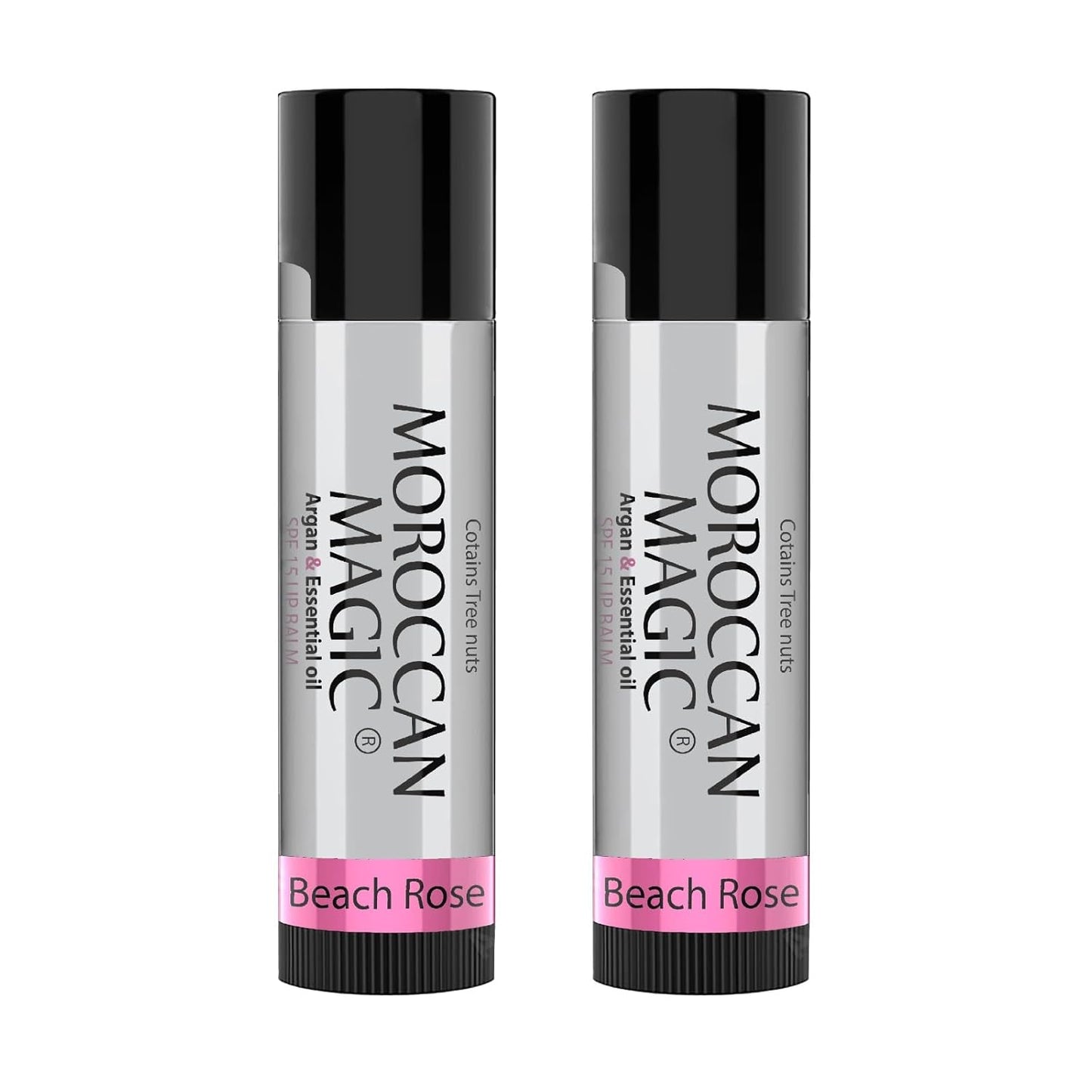 Moroccan Magic Beach Rose SPF 15 Lip Balm - Rose Vanilla | Argan Oil & Essential Oils | Family Owned | Cruelty Free | 2 Pack