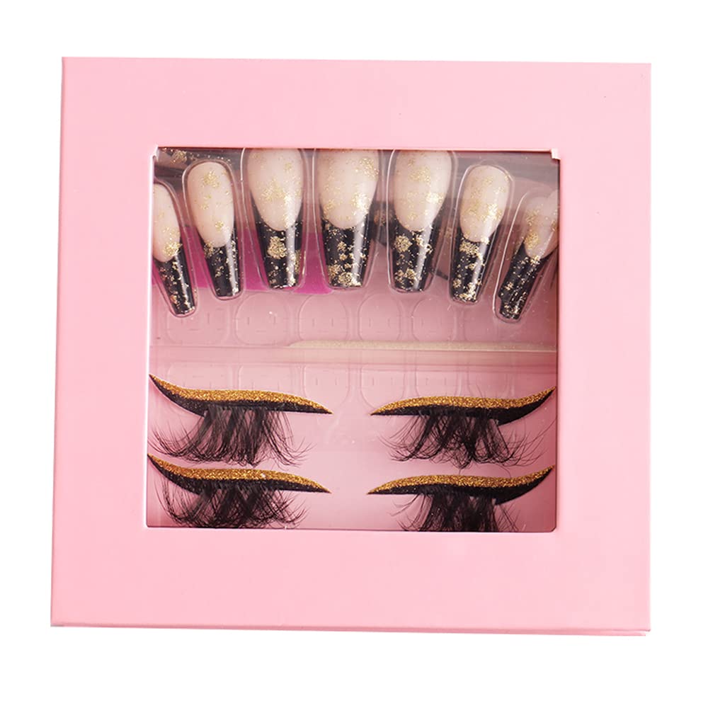HBZGTLAD 3 in1 color eyeline Press On Nail with Eyelash Packing Boxes Set Package Pink White DIY Lashes and Nail Suit Box 1set… (SET-50)