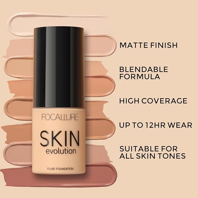 FOCALLURE 2 Pcs Liquid Foundation, Skin Evolution Foundation + Concealer, Full Coverage Foundation Makeup, Durable, Waterproof, Oil-Control, Hides Wrinkles & Lines, Warm Beige