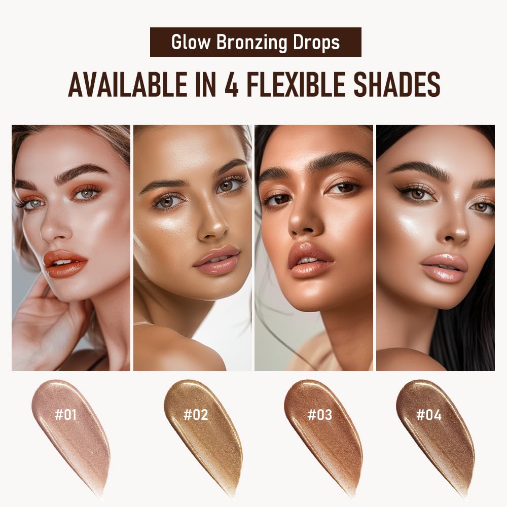 Bronzing Drops For Face, Liquid Bronzer Glow Drops, Face Body Shimmer Glow Illuminator, Nourishing Skincare Bronzer Shimmer Oil, Waterproof Moisturizing Body Highlighter(01 Champagne Shimmer)