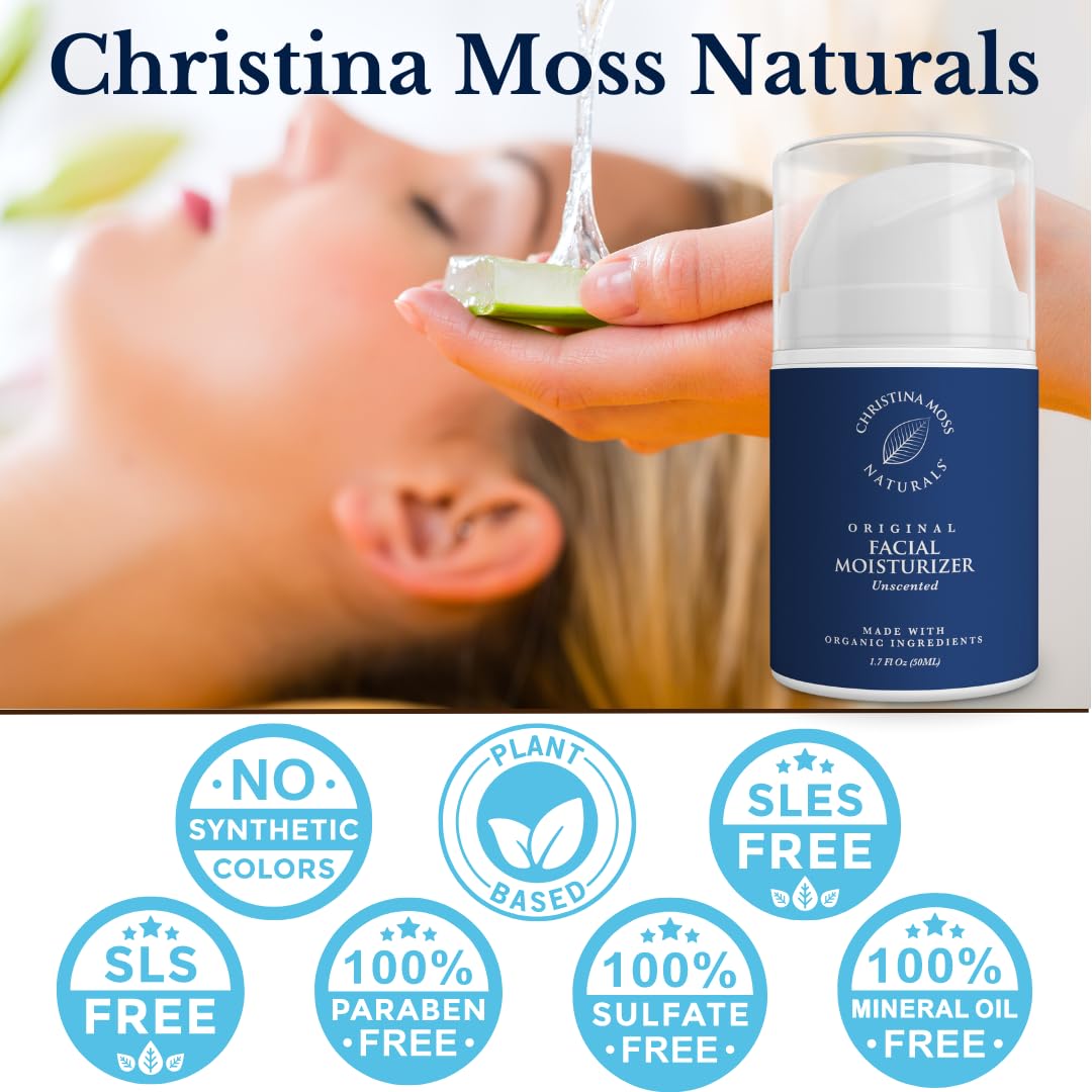 Christina Moss Naturals Unscented Moisturizer, Natural and Organic Ingredients, Gentle, No Toxic Chemicals