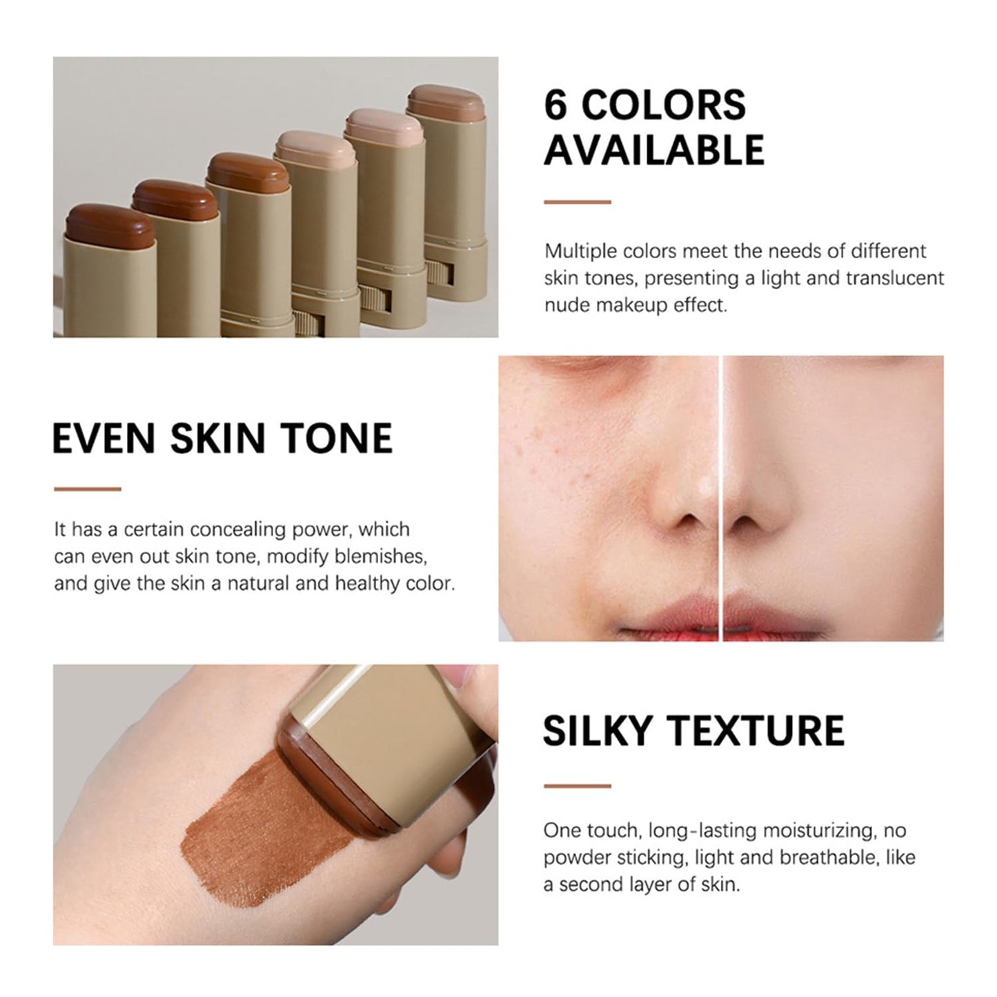 Foundation Stick - Skin Tint & Contour Stick, Serum-Boosted Beauty Balm, Buildable Coverage, Natural Finish, Long-Lasting Wear, For Many Skin Tones (04#)