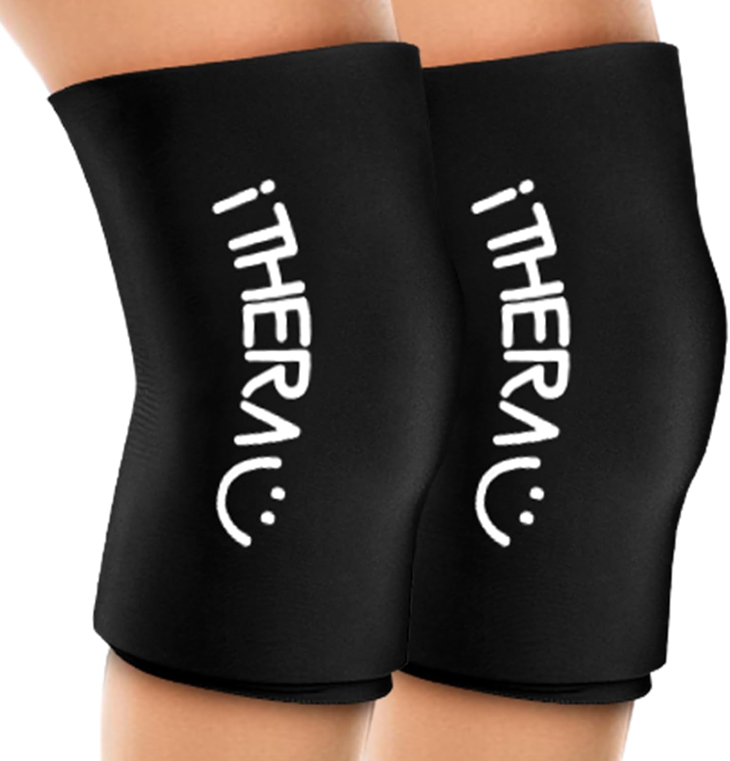 iTHERAU Knee Ice Pack Wrap 2 Pack, Reusable Gel Cold Pack with Cold/Hot Therapy,Cold Compression Sleeve for Elbow, Knee, Calf & Ankle for Pain Relief, Swelling, Surgery, Sports Injuries -Black, L