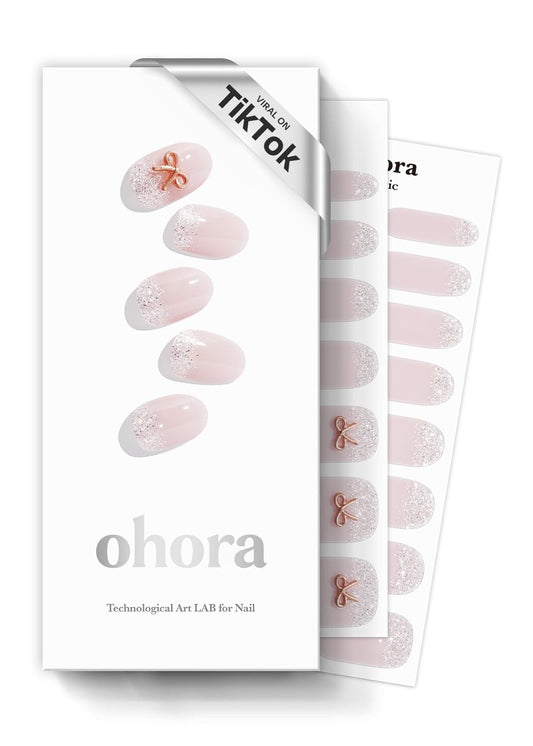 ohora Semi Cured Gel Nail Strips (N Twinkle Bell) - Works with Any Lamps, Salon-Quality, Long Lasting, Easy to Apply & Remove - Includes 2 Prep Pads, Nail File & Wooden Stick