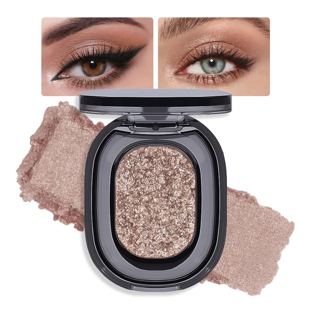 Eye shadow low saturation delicate long-lasting eye shadow palette, Monochrome Glittler Eyeshadow, pressed glitter eyeshadow, Glittle Pressed Powder Single Vegan Eyeshadow, (03 Glittle Gold)