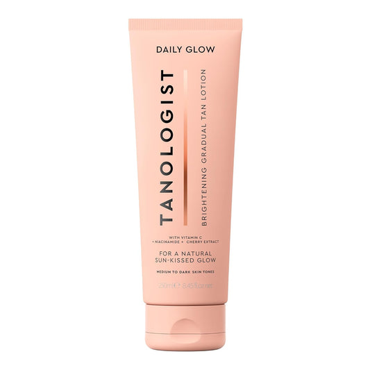 Tanologist Brightening Daily Glow Body Lotion- Medium/Dark, Gradual Tanning Lotion, No Fake Tan Smell, Streak-Free & Natural Looking Self Tanner, Vegan, 8.45 fl. oz/250 ml Tube