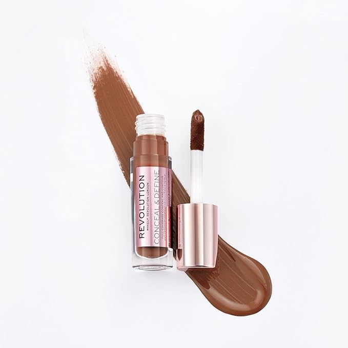 Makeup Revolution Conceal and Define Concealer, Full Coverage & Matte Finish, C16.5 for Dark/Deep Skin Tones, Vegan & Cruelty-Free, 0.7 Fl Oz