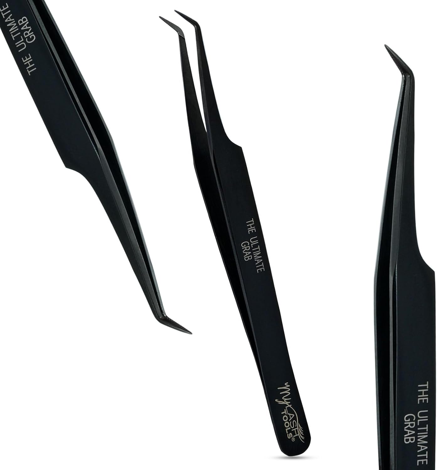 45 Degree Volume Fiber Tip Lash Tweezer – The Ultimate Grab, Professional Eyelash Extension Tweezers, Precision Fan Making, Plain Grip (Black)