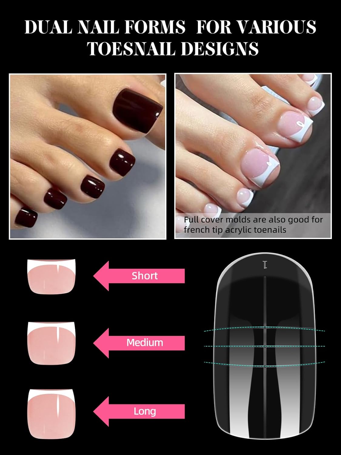 TOROKOM Poly Gel Nail Forms Kit for Toes - 150PCS Reusable Dual Toenail Forms for Builder Gel, Toe Nail Kit with 2.5oz Slip Solution, Brush, File, 5PCS Clips - 15 Sizes