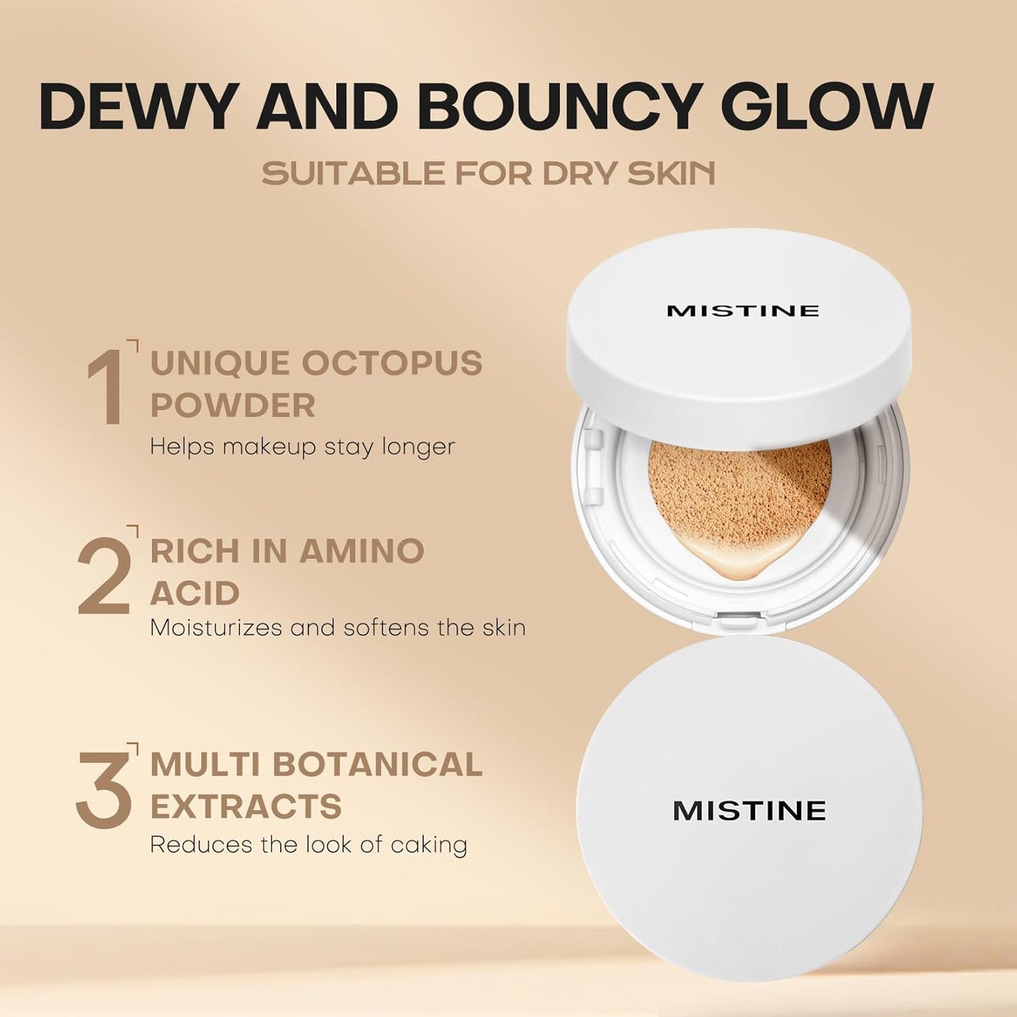 Mistine Tavel Size Air Cushion Foundation Glow Hydrating Finish Medium Coverage Foundation Makeup for Dry Skin,24H Hydrating Long-Lasting Waterproof Smudge Proof, Natural Beige