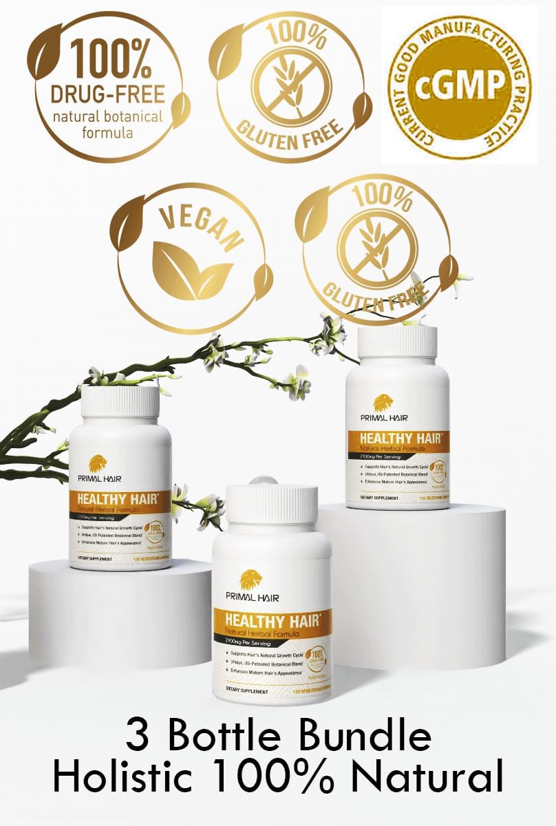 3 PK- 100% Natural Growth Treatment, Reduces Hair Loss, US Patented Formula Proven Effective for Men & Women, 100% Vegan, Non-GMO, 90-Day Supply, 3 Pack