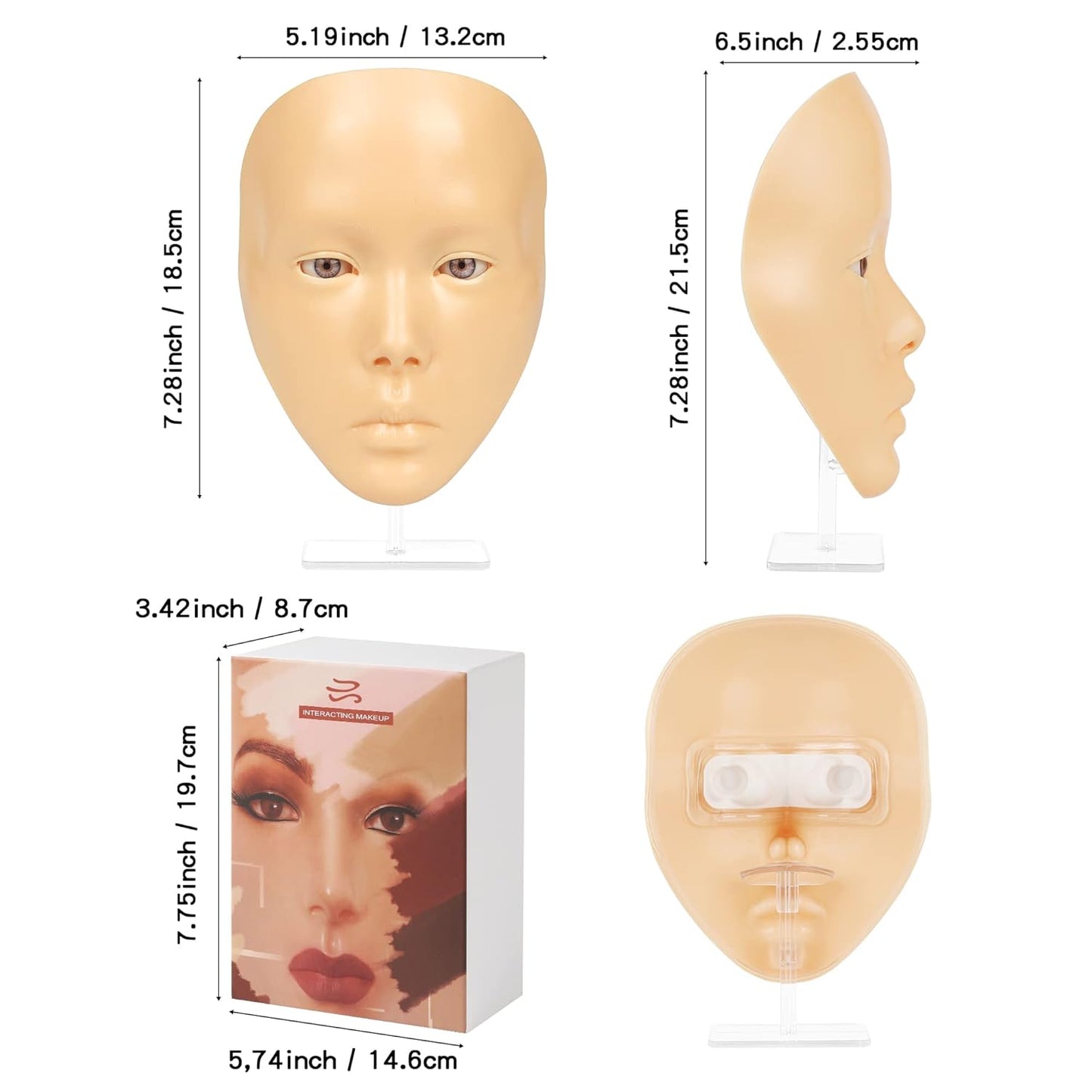 Makeup Practice Mannequin Face, 5d Reusable Silicone Makeup Practice Board Full Face with Makeup Brushes Sponge Set and Eyeshadow Board Makeup Kit for Makeup Artist, Girl's Gift Or Professionals