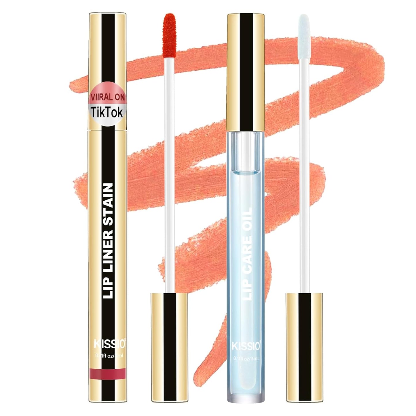 KISSIO Lip Stain Set,Peel Off Lip Liner Stain and Lip Care Oil,Transfer Proof,Long Lasting and Waterproof Lip Tint,Matte Finish,Lip Combo,06 Inlove