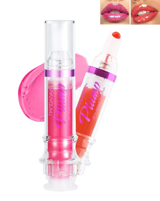 Lip Plumping Booster-2Colors Spicy Lip Plumper Oil Lip Gloss, Plump and Pout Lip Plumper Hydrating & Volumizes Lip GLaze, Enhancing Plump Effect for Fuller Lips, Lip Glossy Makeup Gift for Women-03+04