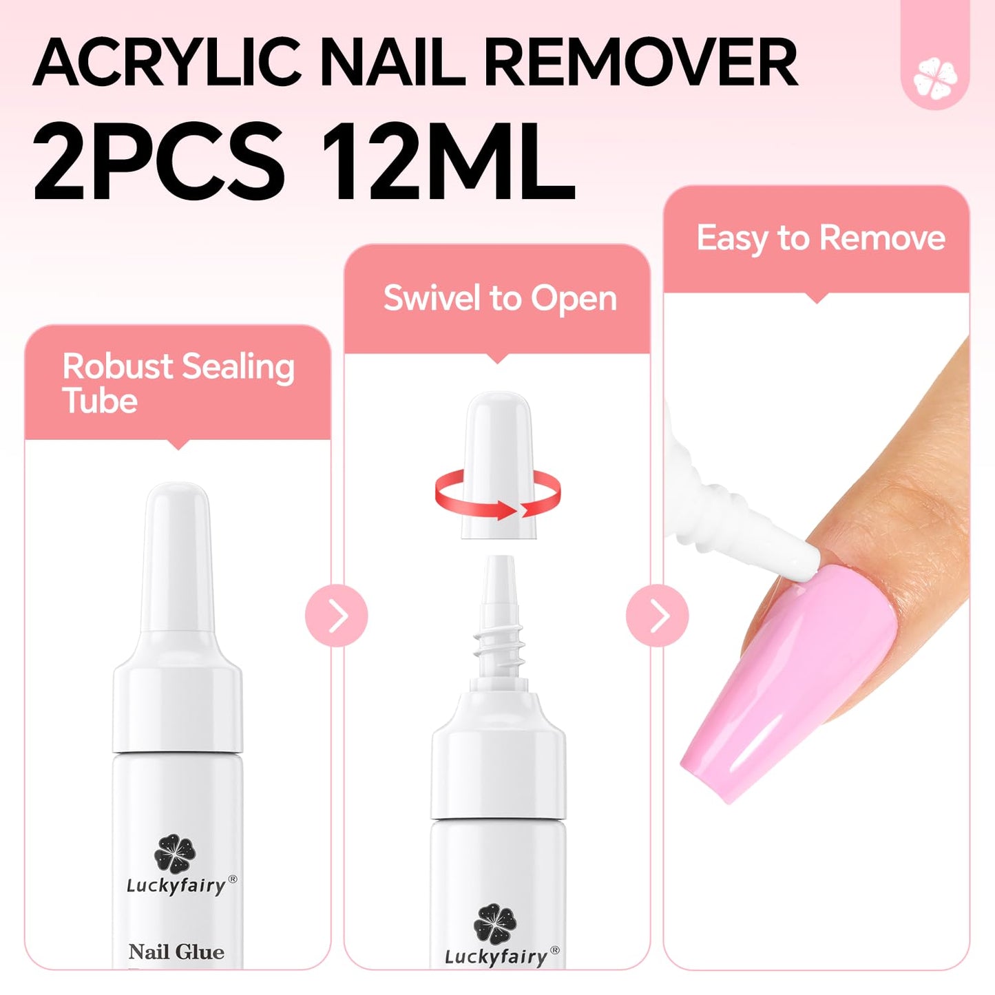 Nail Glue Remover for Press on Nails: Quick Removal Acrylic Nails Semi Solid Nail Glue Acetone-Free, Not for Gel Polish Base Coat Easy Removal Fake Nails, 2Pcs*12ml