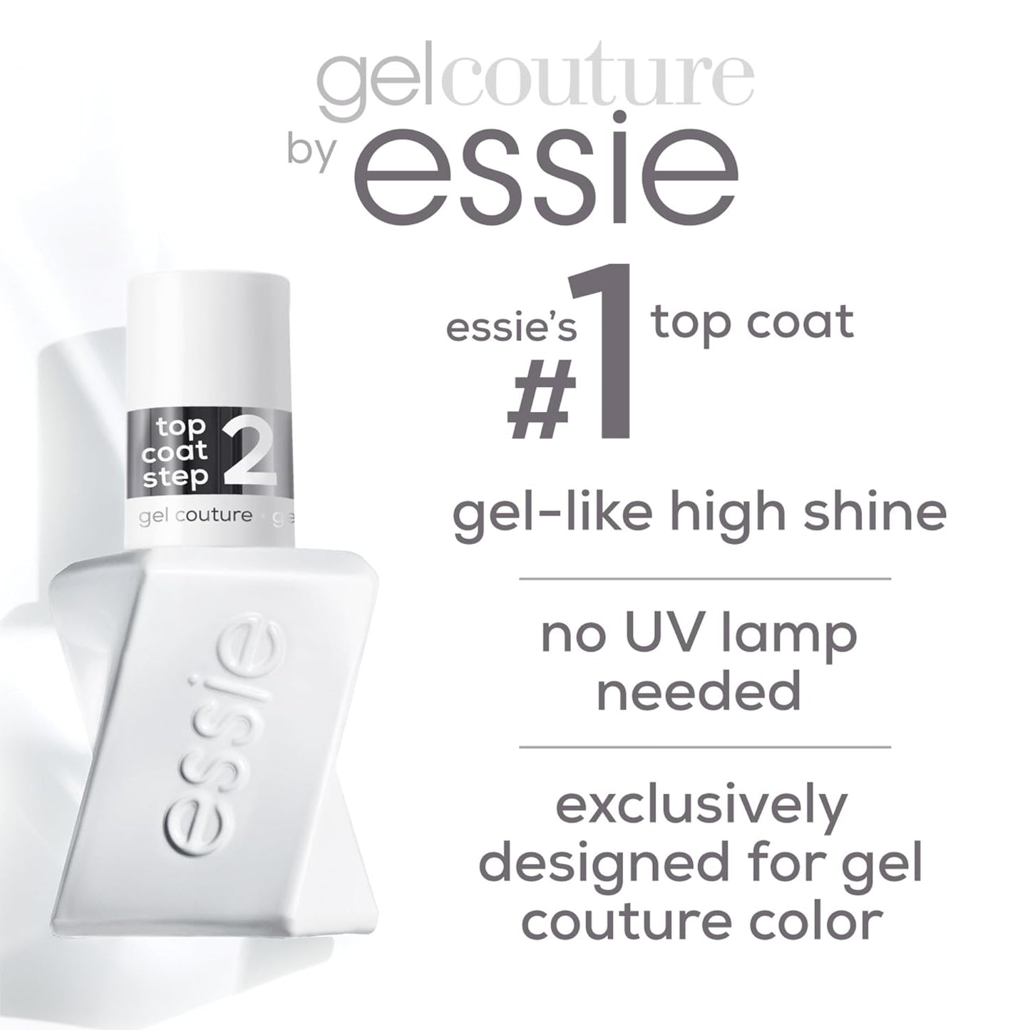Essie Gel Couture Long-Lasting Nail Polish, Vegan, Clear, Shiny Top Coat, 0.46 fl oz