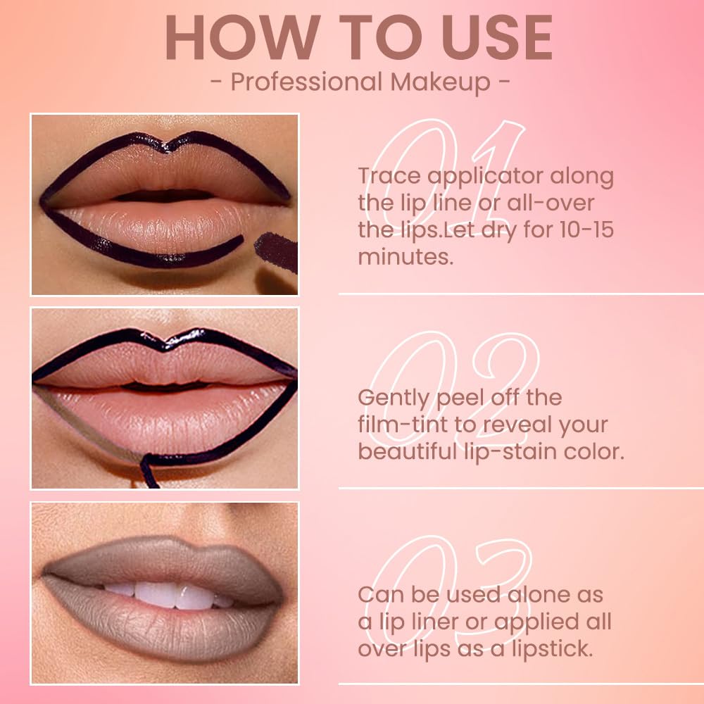 Matte Liquid Lip Stain Peel Off Lip liner Tattoo, Light Taupe Matte Peel Off Lip Stain, Long Lasting Waterproof Lipstick Lip Gloss Stain, Transfer-proof for All Skin Types, 0.12 fl oz 04#