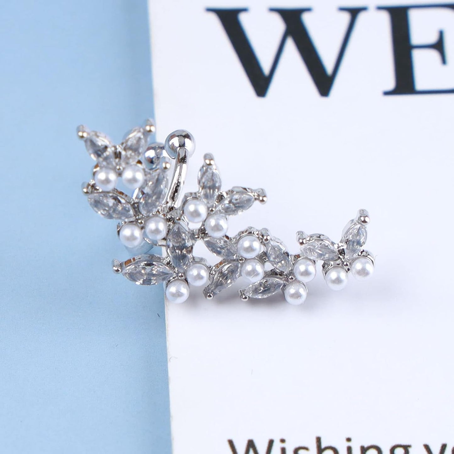 Vintage Crystal Pearl Ear Cuff Earrings Rhinestone Butterfly Cuff Wrap Earrings Cz Butterfly Ear Climber Cuff Earrings Silver Pearl Cz Non Piercing Earring Jewelry for Women(Left)