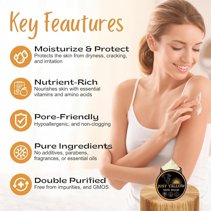 Untamed Organics Just Tallow 100% Grass-Fed Grass-Finished Beef Tallow Balm For Skin Care - Full Body & Face Moisturizer For Sensitive Skin, Eczema - All-Purpose Pure Tallow Cream (Unscented) 2 oz