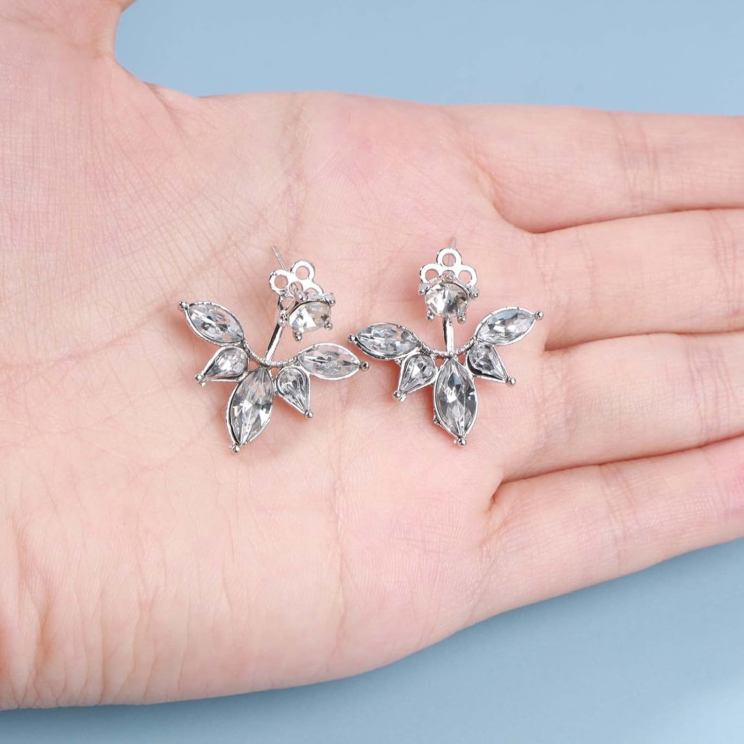 Boho Crystal Lotus Jackets Earrings Gold Crystal Studs Earrings Sparkle Rhinestone Ear Jackets Earrings CZ Ear Climber Earrings Wedding Earrings Jewelry for Women and Girls