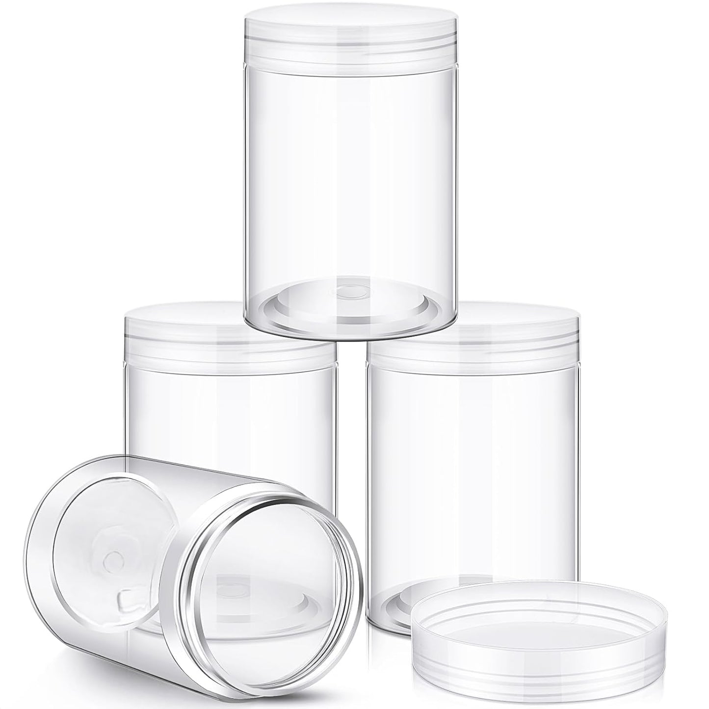 Patelai 4 Pieces Round Wide-mouth Leak Proof Plastic Container Jars with Lids for Travel Storage Makeup Beauty Products Face Creams Oils Salves Ointments DIY Making(10 Ounce,Clear)