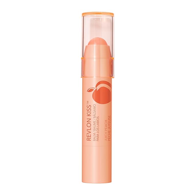 Revlon Lip Balm, Kiss Tinted Lip Balm, Face Makeup with Lasting Hydration, SPF 20, Infused with Natural Fruit Oils, 015 Juicy Peach, 0.09 Oz