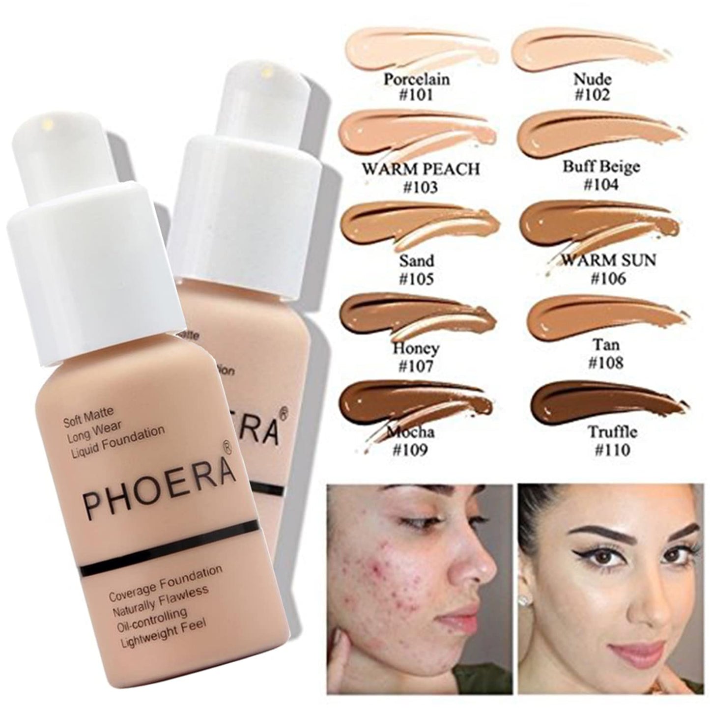 PHOERA Foundation,3 PCS Contour Stick Makeup Kit, Shades with Highlighter Stick, Blush Stick and Bronzer Contour Stick for Sculpt the Cheeks (102+Fair-Light Contour/Nude+#03,#09,#12)