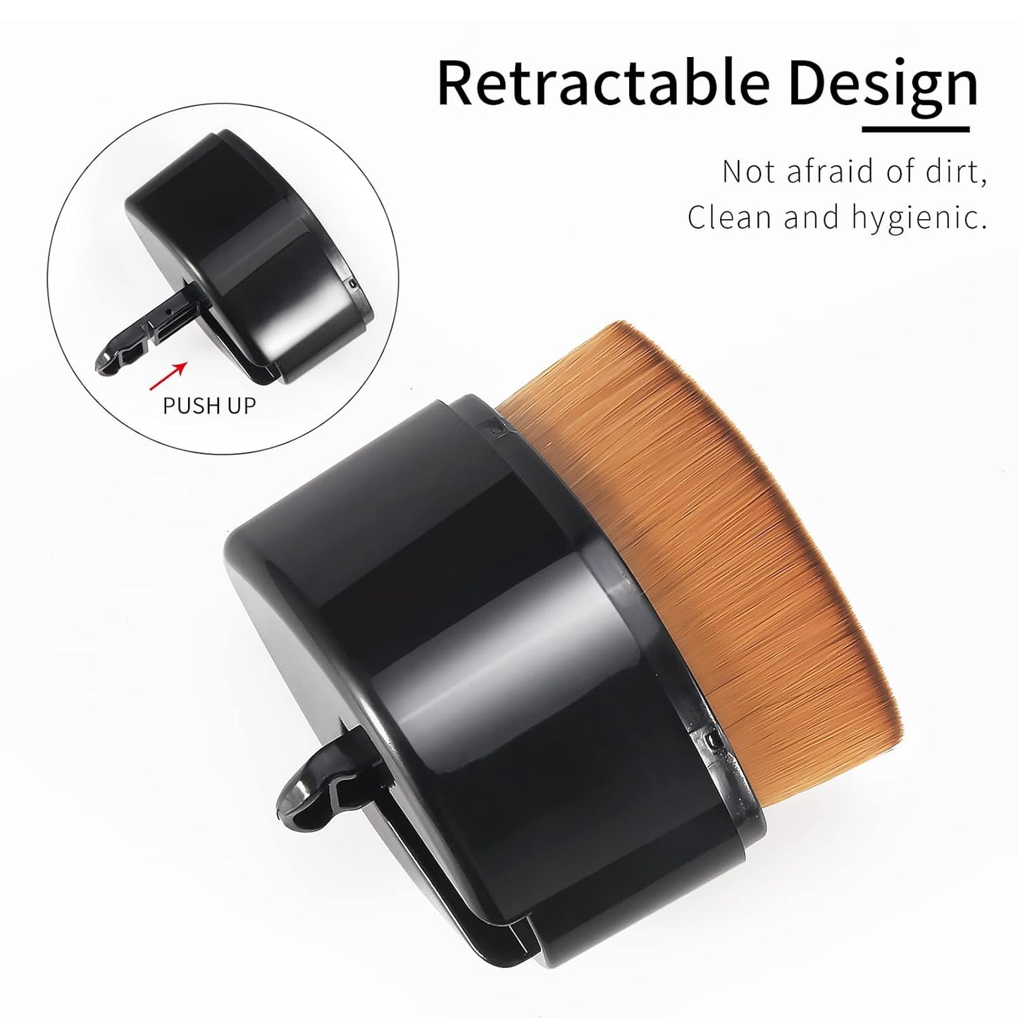 Retractable Flat Foundation Brush for Liquid Makeup with Cover, Liquid Foundation Brush, Flat Makeup Brush for Liquid Foundation, Cream Contour Brush for Cream Makeup. - Black, 55R