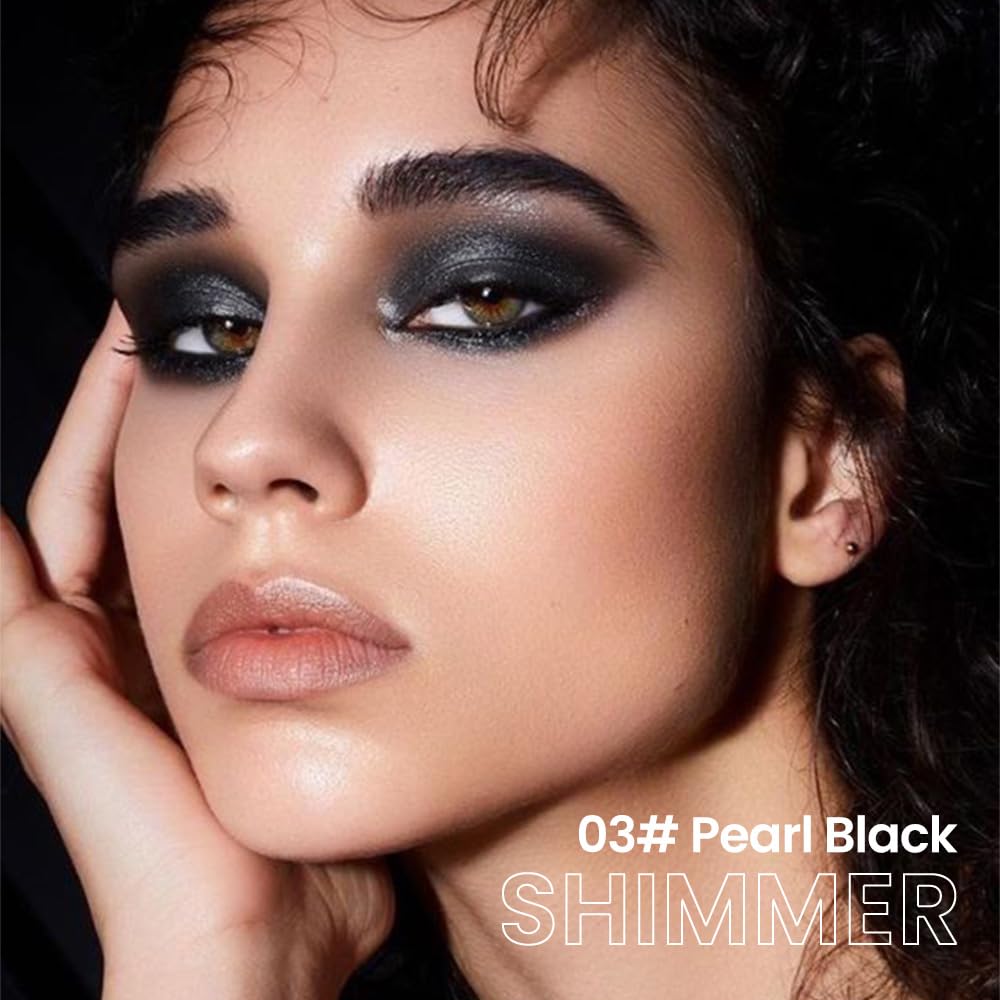 evpct Pearl Black Shimmer Cream Eye Shadow Brightener Sticks Set for Eyes, Black Shimmery Matte Pencil Eye shadow Applicator Stick Pen Palette Makeup Waterproof sombras en crema para ojos 03#