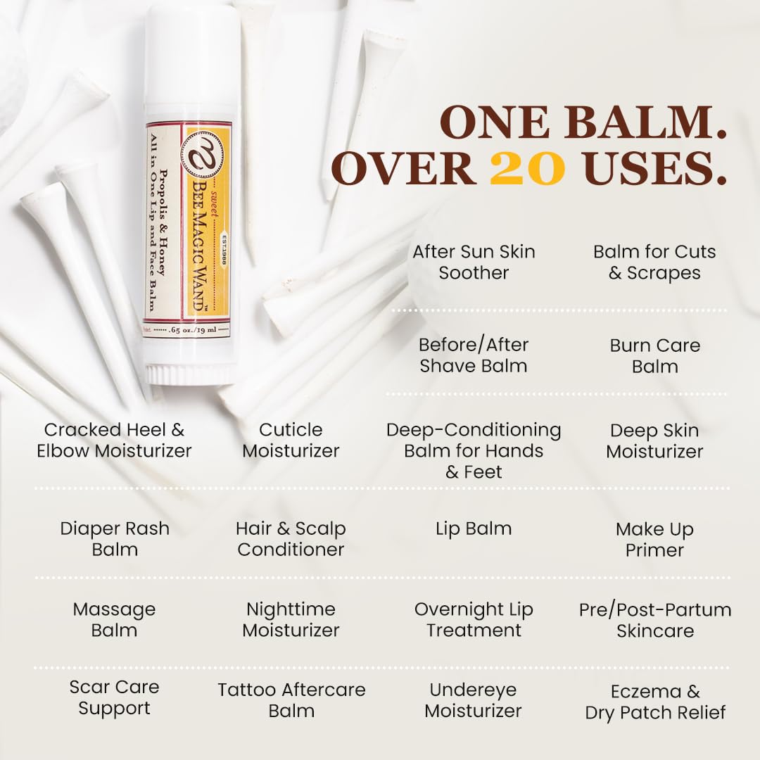 Sweet Bee Naturals Magic Wand - Certified Organic Lip and Face Moisturizing Wand - Natural Chapstick and Balm Stick for Dry Skin and Lips, Non Petroleum Jelly for All Ages and Skin Types, Pack of 3