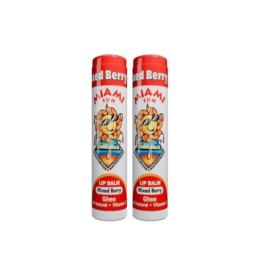Miami Sun Natural Ghee Lip Balm, Hydrating Lip Treatment with Shea Butter & Beeswax, Organic & Non-Toxic, Best for Dry, Chapped Lips - Moisturizing, Healing, Chemical-Free Care (2 Pcs, Mixed Berry)
