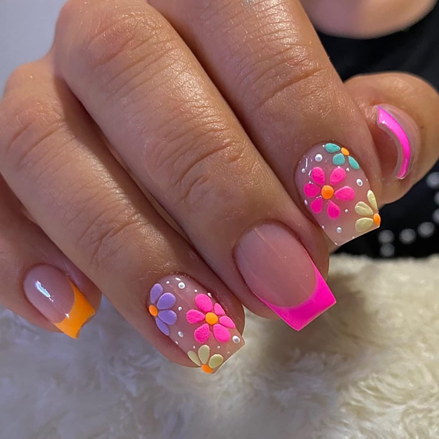 Semi Cured Gel Nail Strips French Tip Nail Stickers with Flower Designs Cute Glossy Gel Stickers Salon Quality & Easy to Use Need UV/LED Light for Women 20 Pcs