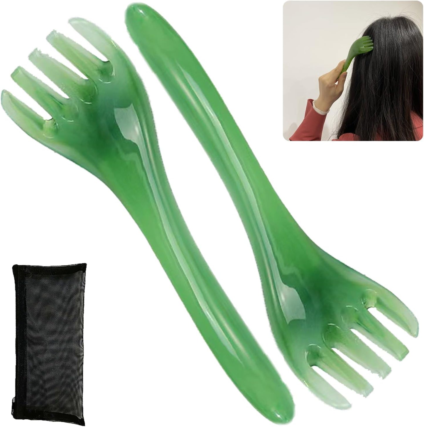 Scalp Massage Tools, 2-Pieces Head Scratcher Massager Whisk, Gift for Mother, Sister,Kids and Lover, Portable Resin SPA Tools with a Black Zippered Bag