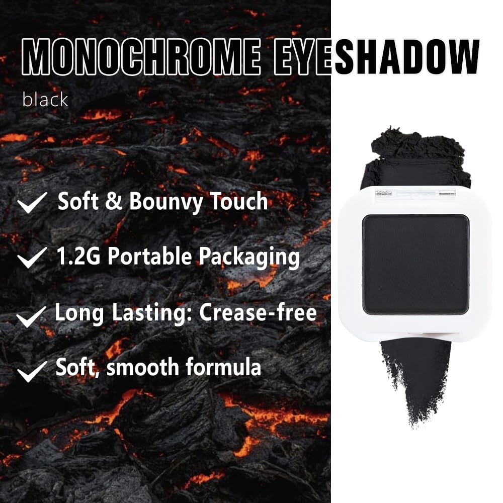 Matte Single Eye Shadow Palette Makeup, Matte Black Monochrome Eyeshadow For Old Women, Mini Pressed Monochrome Pigmented Waterproof Sombras Para Ojos,Vegan, Talc, Paraben&Cruelty Free, 07