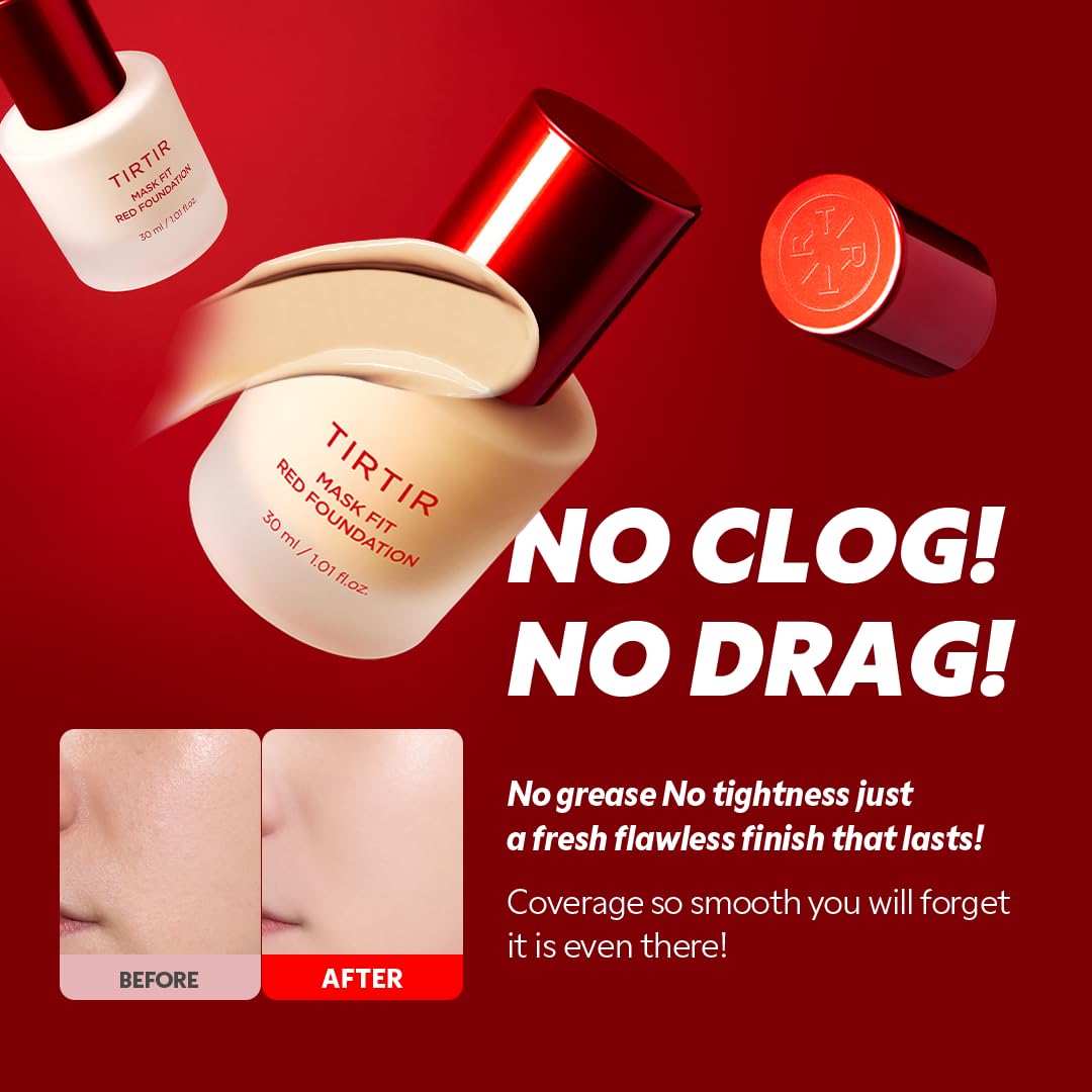 TIRTIR Mask Fit Red FoundationㅣLong Lasting Flawless Coverage, Energy Essence, Lightweight, Hydrating, Pore-Blurring, Breathable Satin Finish, Makeup, Radiant Skin, #55N Espresso, 1.01 Fl Oz