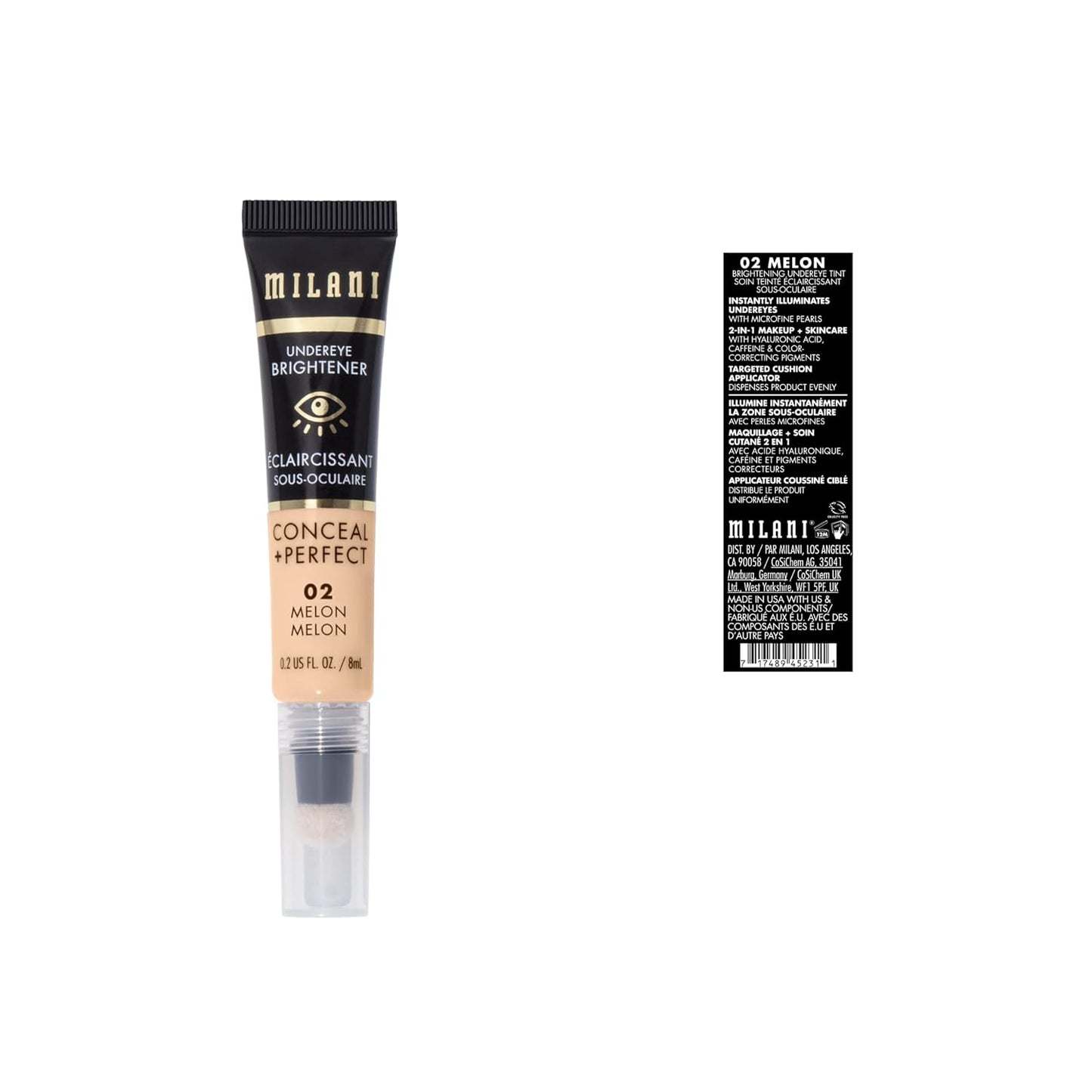 Milani Conceal + Perfect Undereye Brightener for Treating Dark Circles, Face Lift Collection - Melon