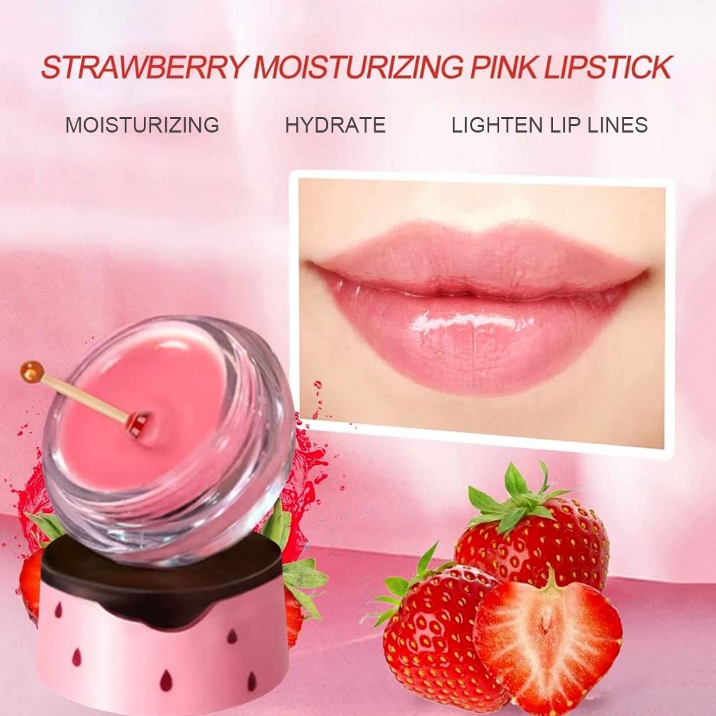 Bee Balm Lip Balm Honey Pot, 2 PCS Strawberry & Honey Lip Masks Hydrating Prevention Dry and Cracked Lip Scrubs Exfoliator