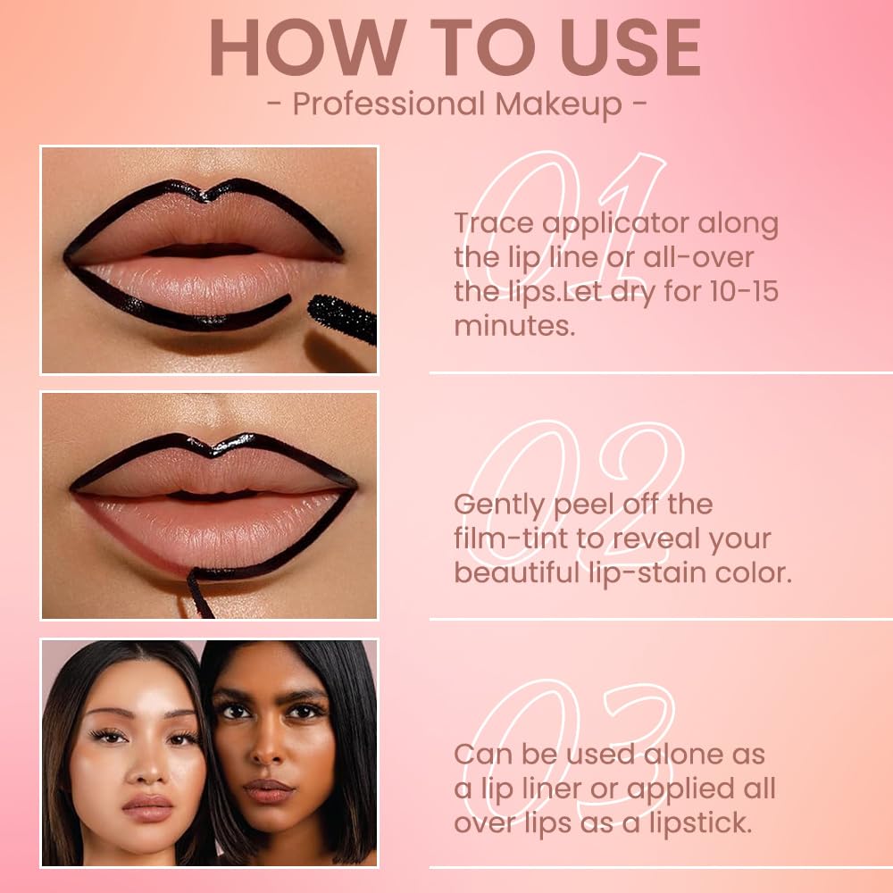 Matte Liquid Lip Stain Peel Off Lip Liner Tattoo - Delicate Pink, Waterproof Smudge-Proof Lip Gloss, Long-Lasting Non-Stick Cup Formula, Natural Peel Off Design for All Skin Types, #00