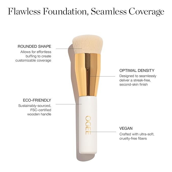 Ogee Professional Quality Makeup Brush - Ultra-Soft Base Brush with Vegan Bristles for Flawless Liquid Makeup Application - Premium Foundation Brush for Liquid Makeup