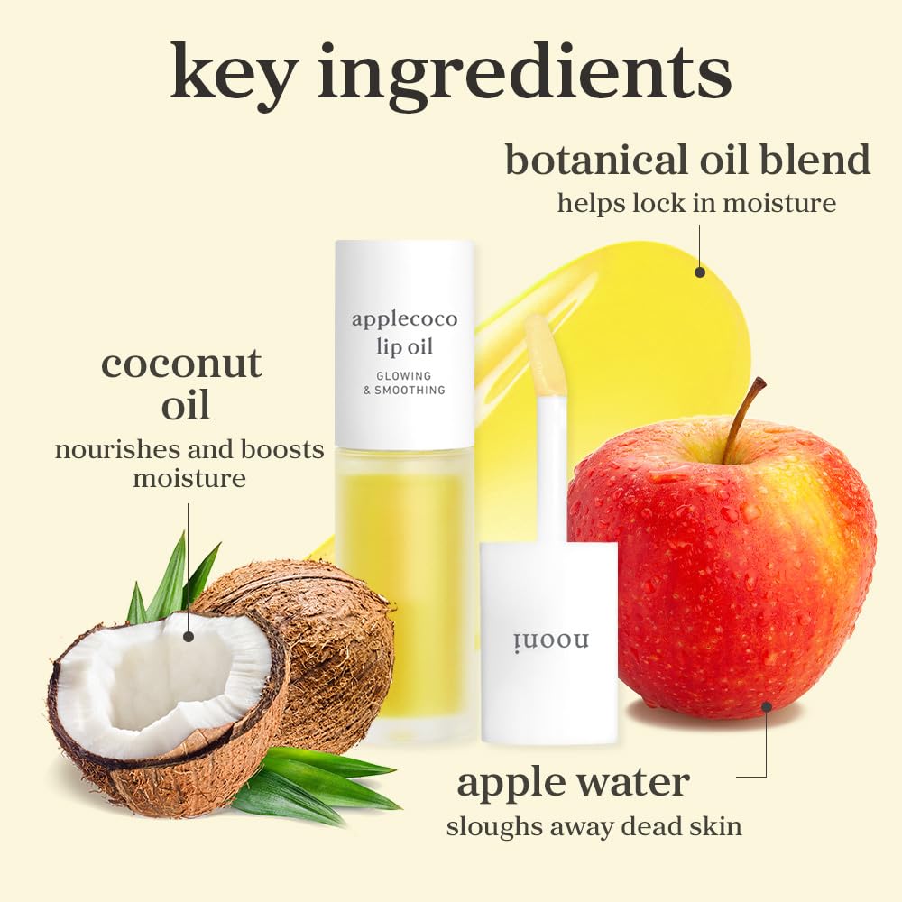 NOONI Korean Lip Oil - Applecoco | Lip Stain, Gift, Long-Lasting, Moisturizing, Plumping, Revitalizing for Dry Lips, Waterproof, No Peel Off, Korean Lip Tint, Clear Lips, Mother's Day, 0.12 Fl Oz