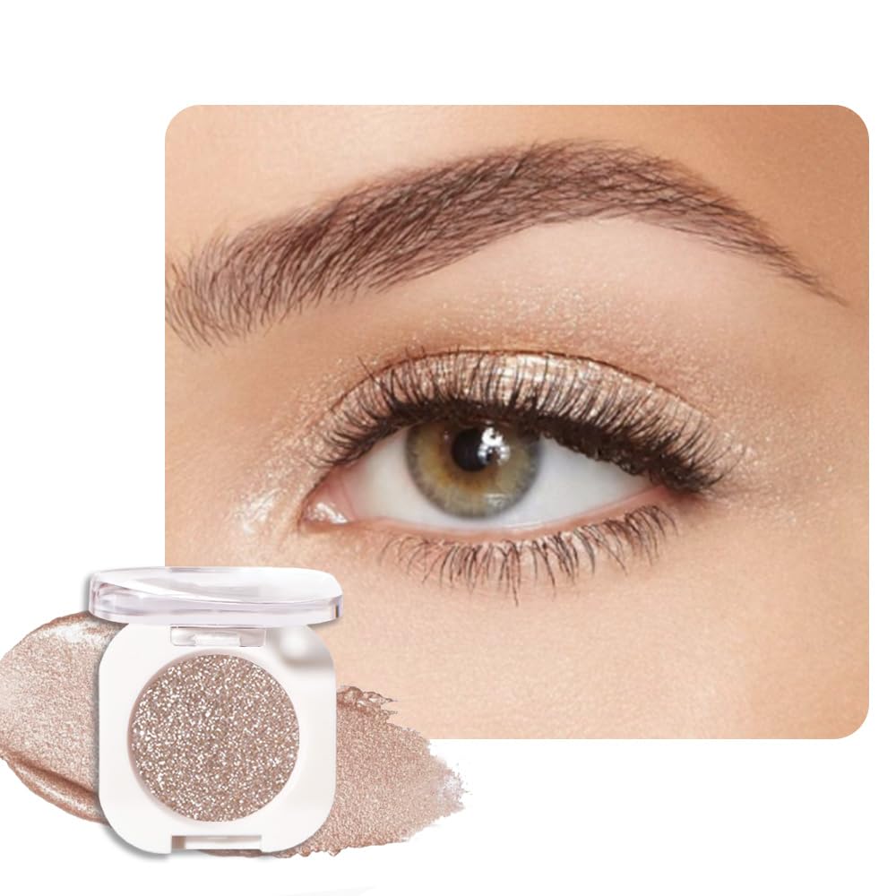 Single Glitter Shimmer Sparkle Eye shadow Palette Makeup, Nude Glitter Eyeshadow for Women, Monochrome Eye Shadow, Pigmented Waterproof Sombras Para Ojos, Vegan, Talc, Paraben & Cruelty Free, 10