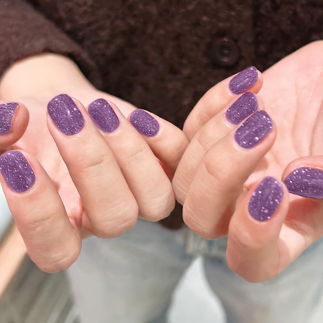 Nail Polish Strips, 32PCS Salon Quality Wraps, Long Lasting Gel Nail Stickers for Women Easy Apply& Remove (Gleaming Glitter Violet)
