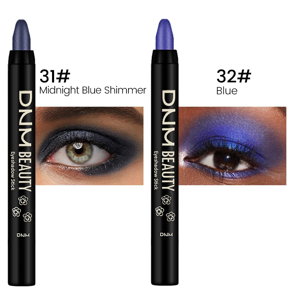 Kaely 2Pcs Cream Eyeshadow Sticks Set for Eyes Waterproof,Midnight Blue Shimmer & Blue Shimmer Matte Eye shadow Stick Pencil Pen Bulk sombras en crema para ojos 31+32