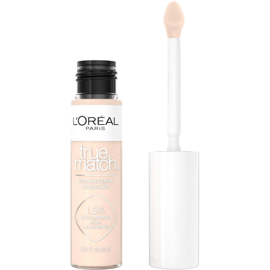 L’Oréal Paris True Match Radiant Serum Concealer, Brightening Under Eye Concealer Make Up with 1.5% Hyaluronic Acid and Caffeine, W1, 0.33 Oz
