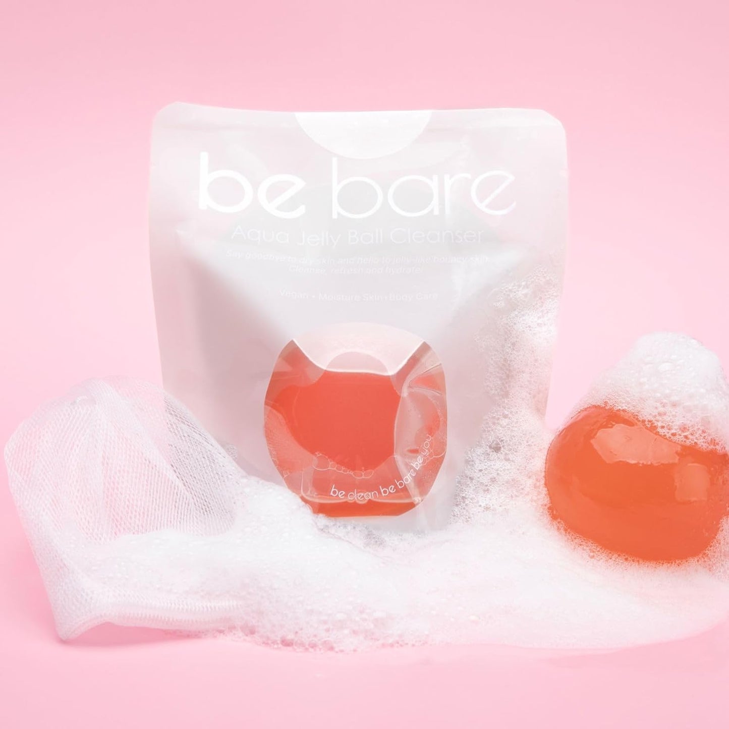 Be Bare Jelly Ball Cleanser, Daily Face Wash Korean Skin Care Cleanser Ball for Dry Skin with Allantoin for Protection, AHA &BHA for Exfoliation and Hydration- Peachy Pink (1.41oz)