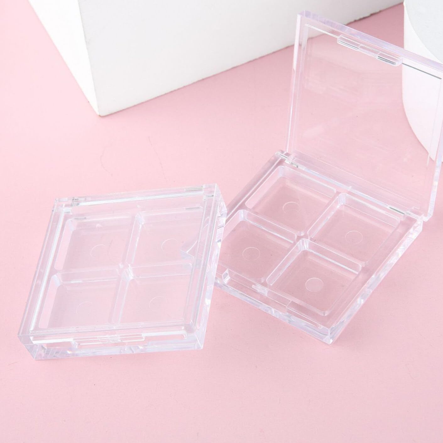 2PCS Empty Eyeshadow Palette 4 Grids Plastic Eye Make Up Container Palette Refillable Small Makeup Palette Lipstick Compact Containers Cosmetic Sample Storage Cases